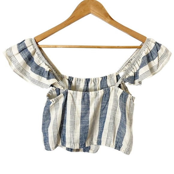 Alice + Olivia Celestia Size Small Striped Linen Blend Flutter Sleeve Crop Top - Picture 4 of 9